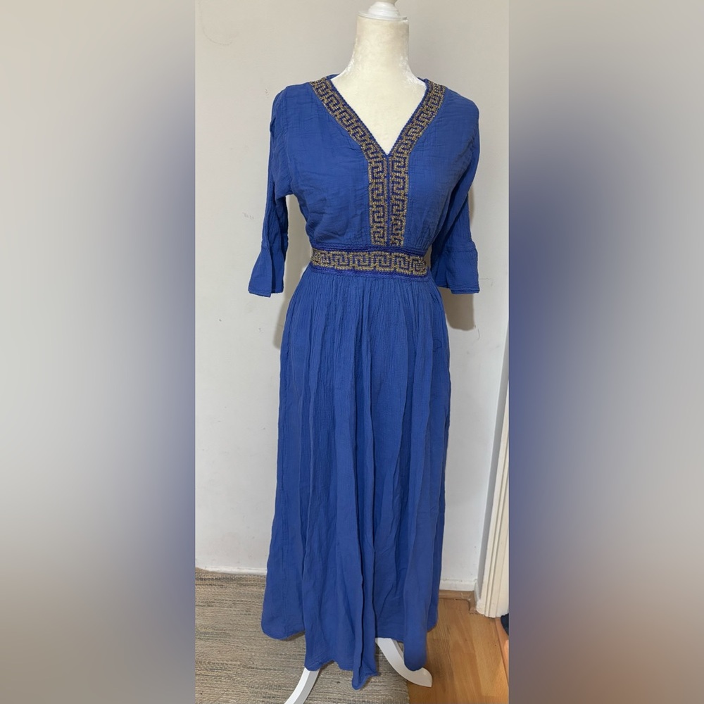 Halloween -Elegant Greece Blue Dress with Embroidered Detail